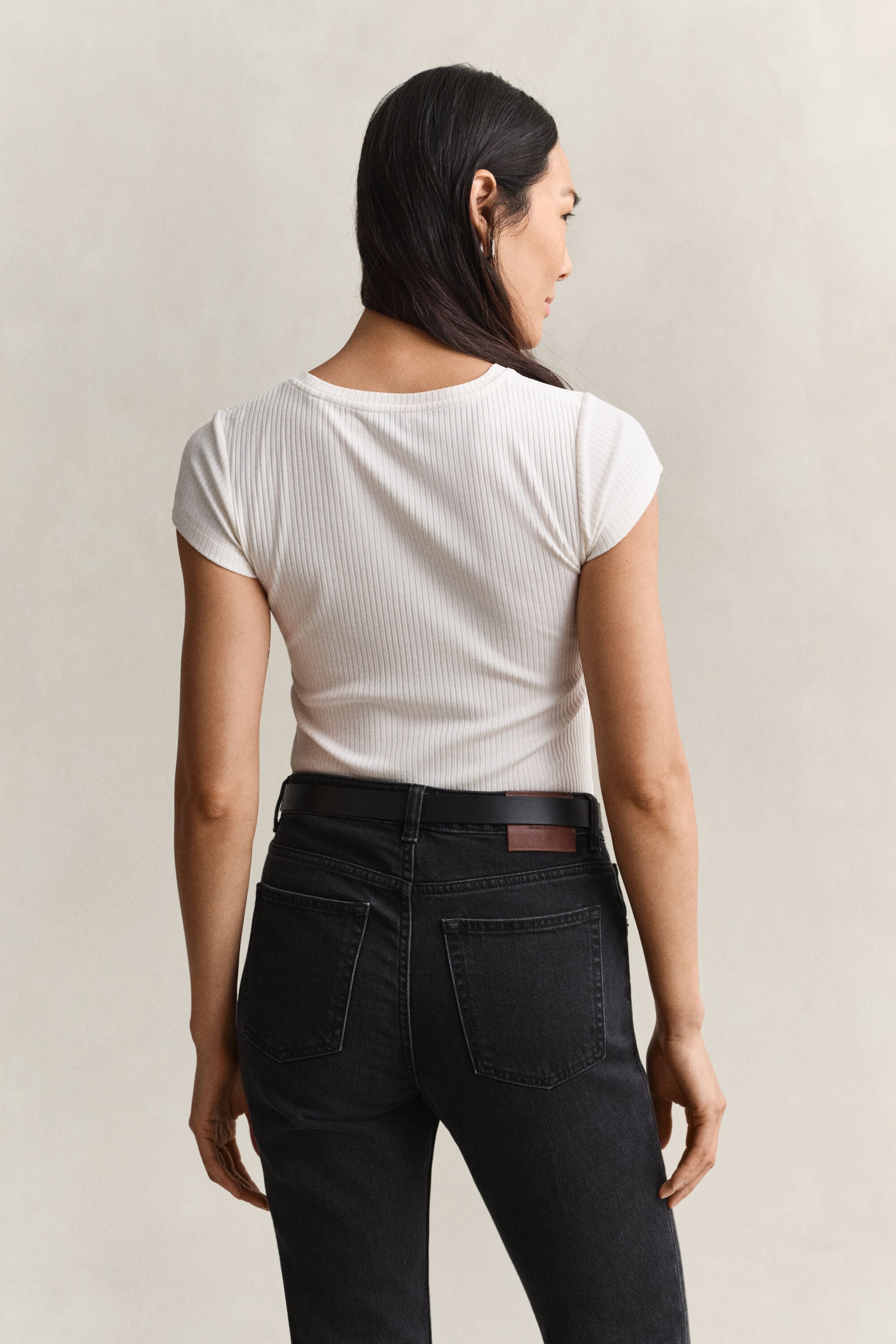 Slim fit ribbstickad T-shirt