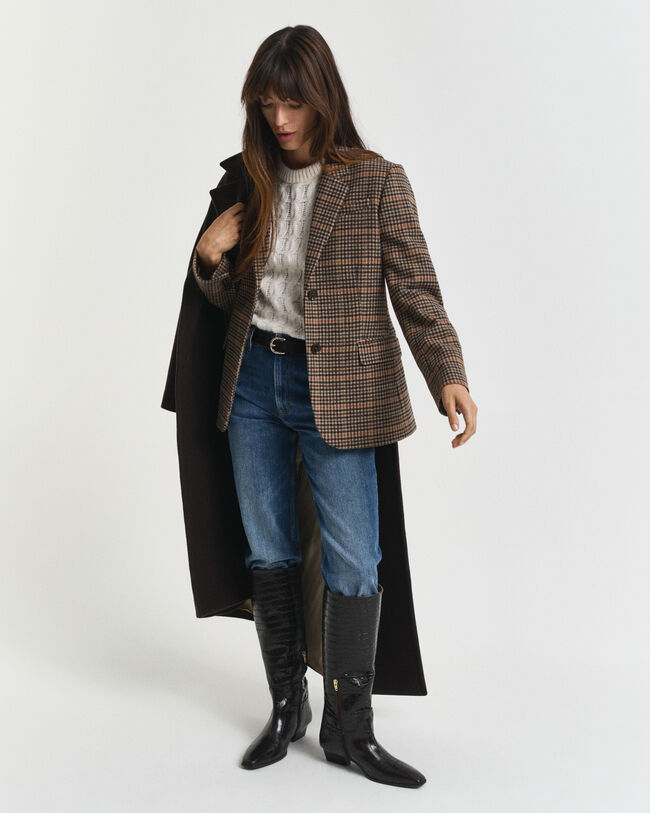 Regular fit kavaj i ull med hundtandsmönster