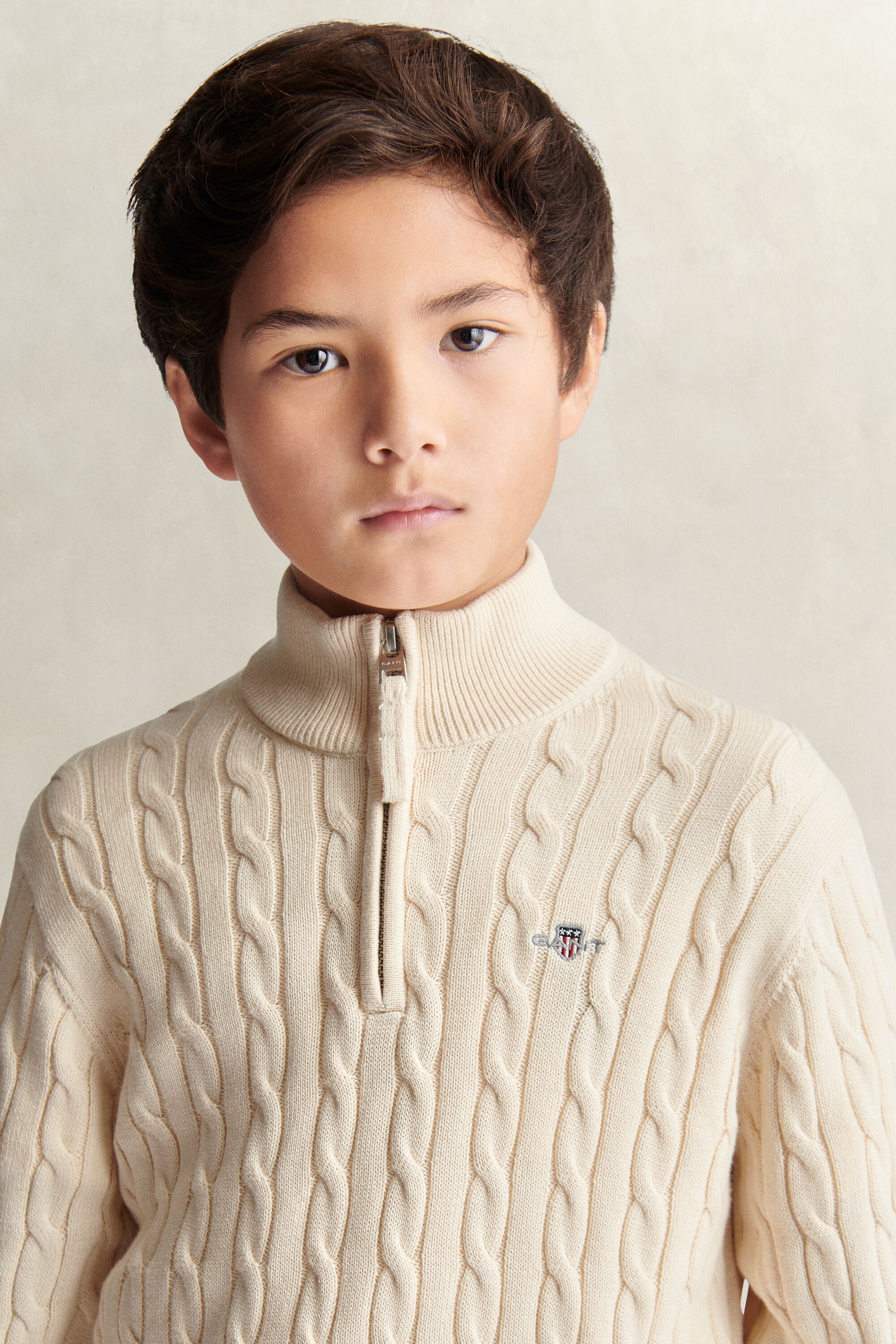 Teen Boys kabelstickad tröja med half-zip och sköldemblem