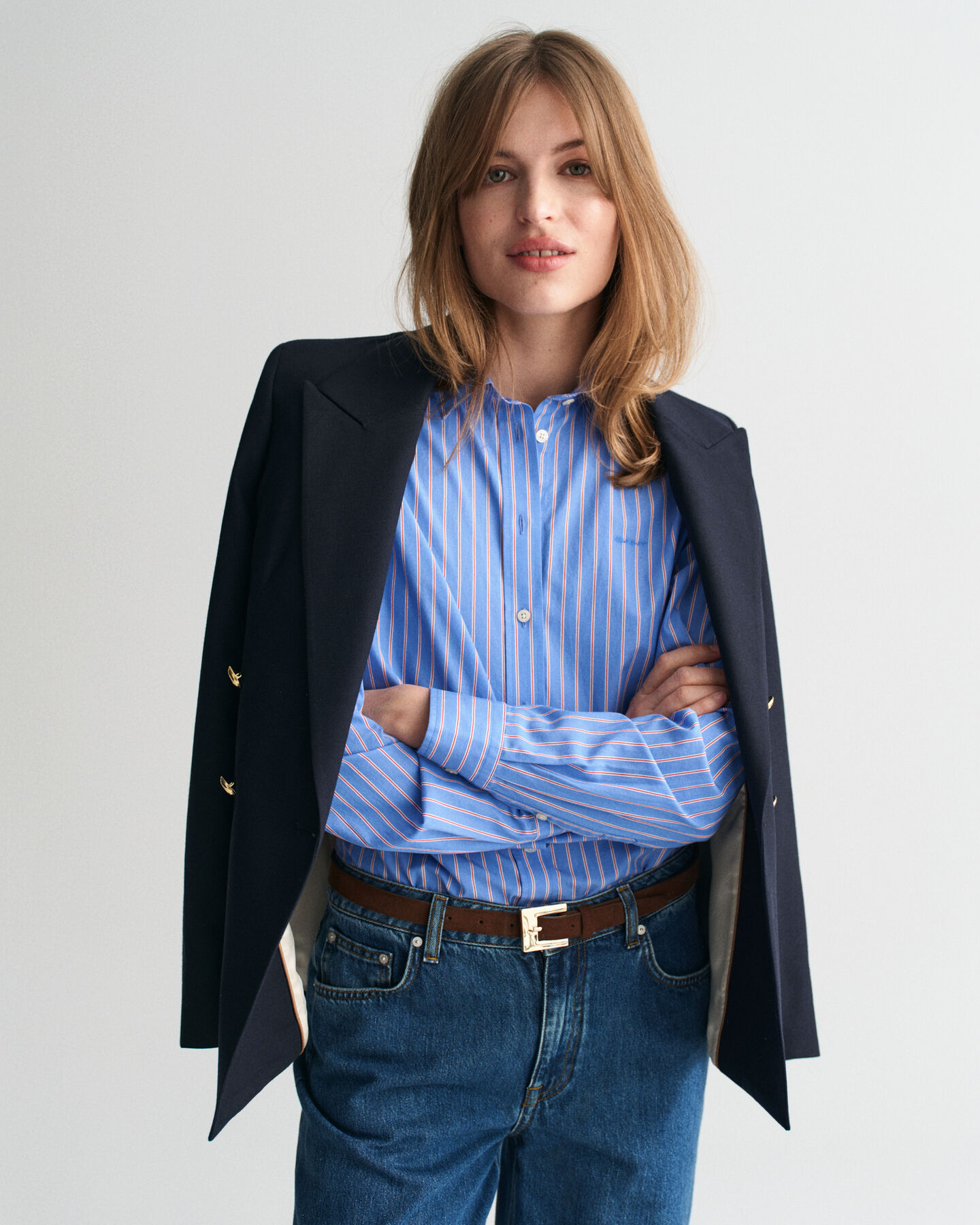 Regular fit klassisk randig poplinskjorta