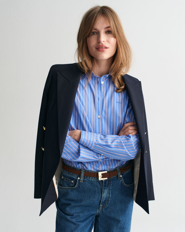 Regular fit klassisk randig poplinskjorta