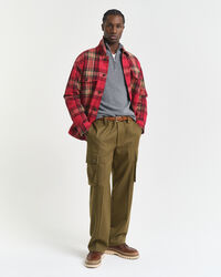 Ribbstickad tröja i bomull och merinoull med half-zip