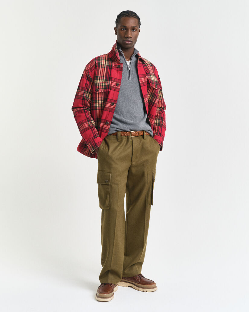 Ribbstickad tröja i bomull och merinoull med half-zip