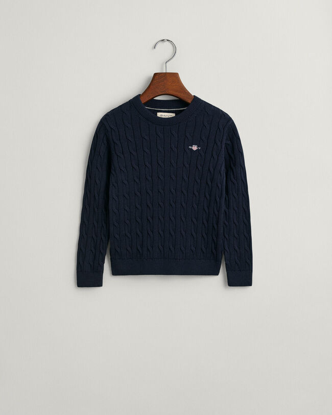 Kids Shield kabelstickad bomullströja med rund hals