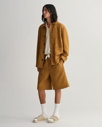 Shorts i bomull och linne med dragsko