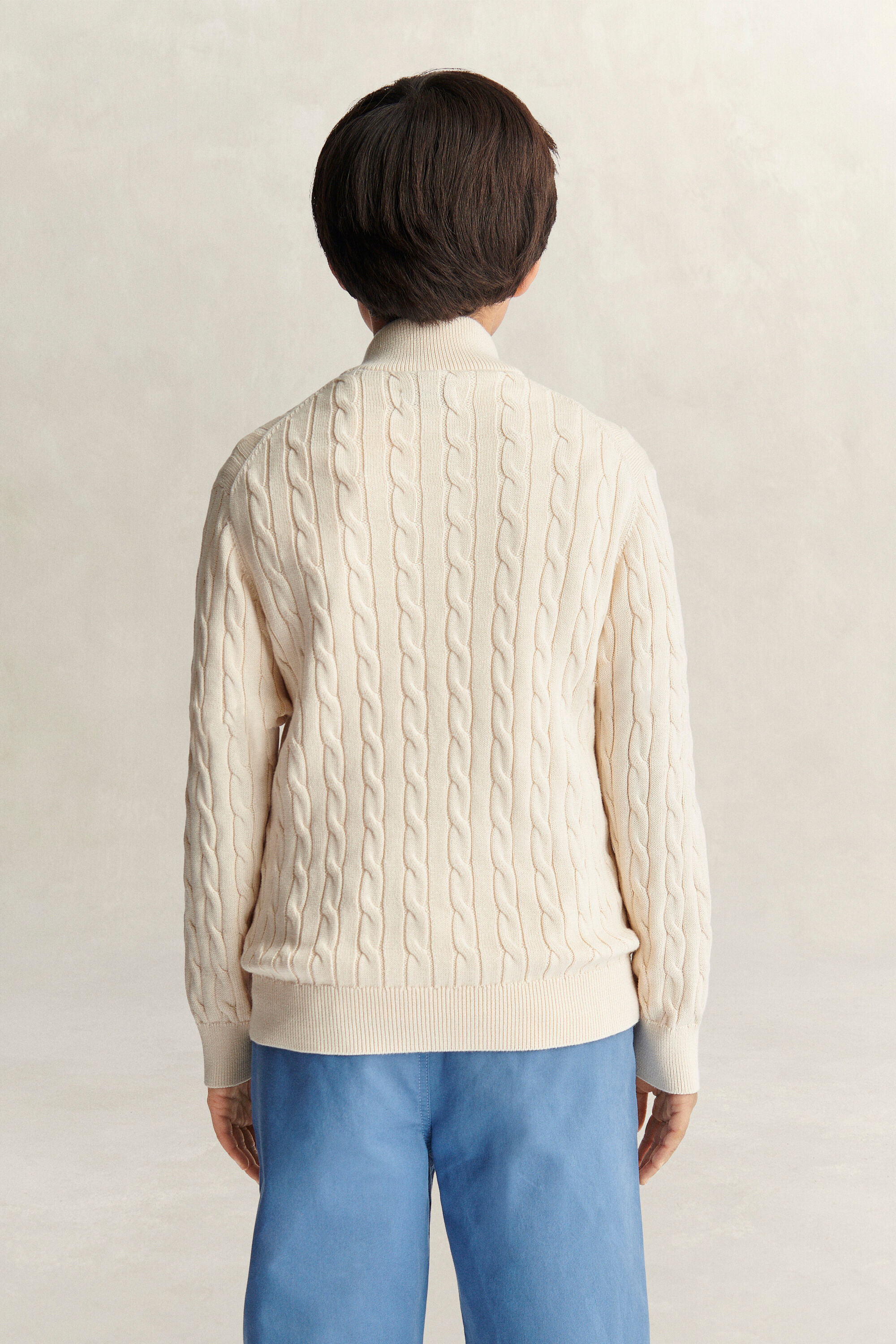 Teen Boys kabelstickad tröja med half-zip och sköldemblem