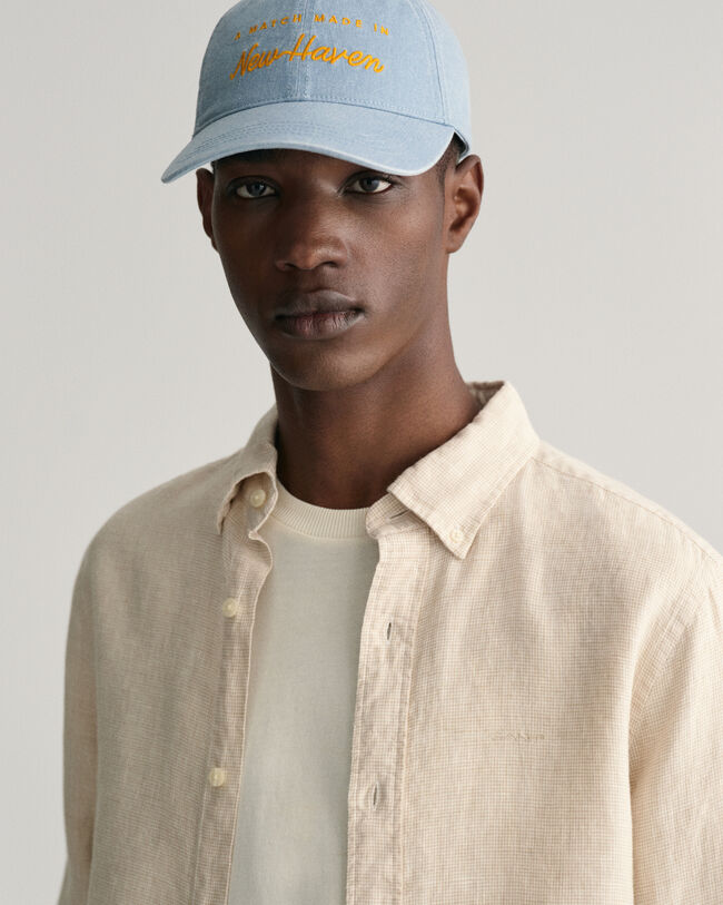 Slim fit hundtandsm&ouml;nstrad linneskjorta