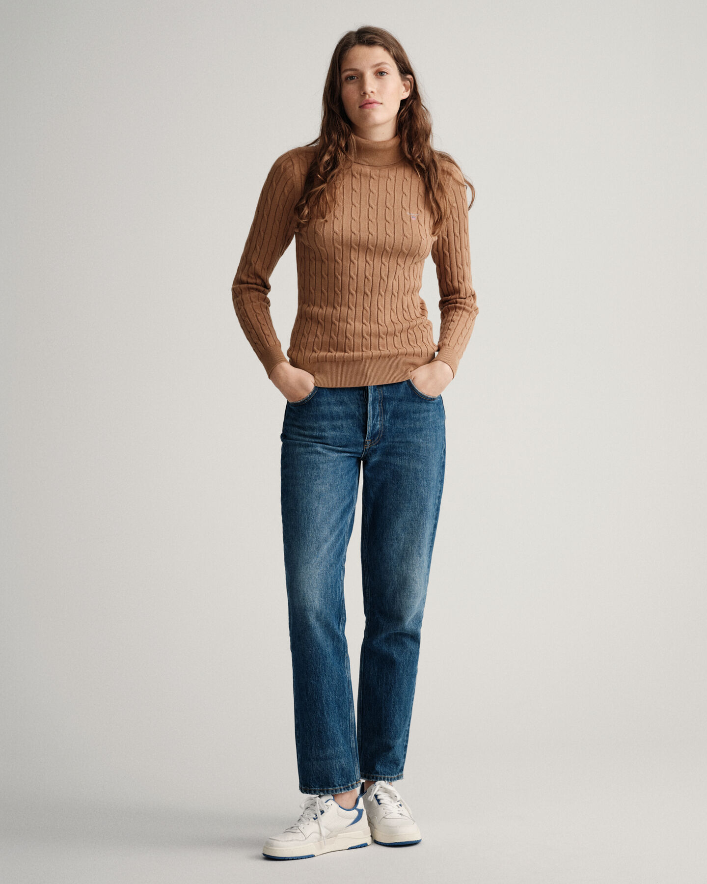 Kabelstickad polotr&ouml;ja i bomullsstretch