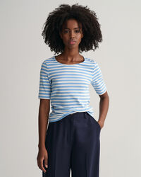 Striped Ribbed Mid Sleeve T-Shirt
