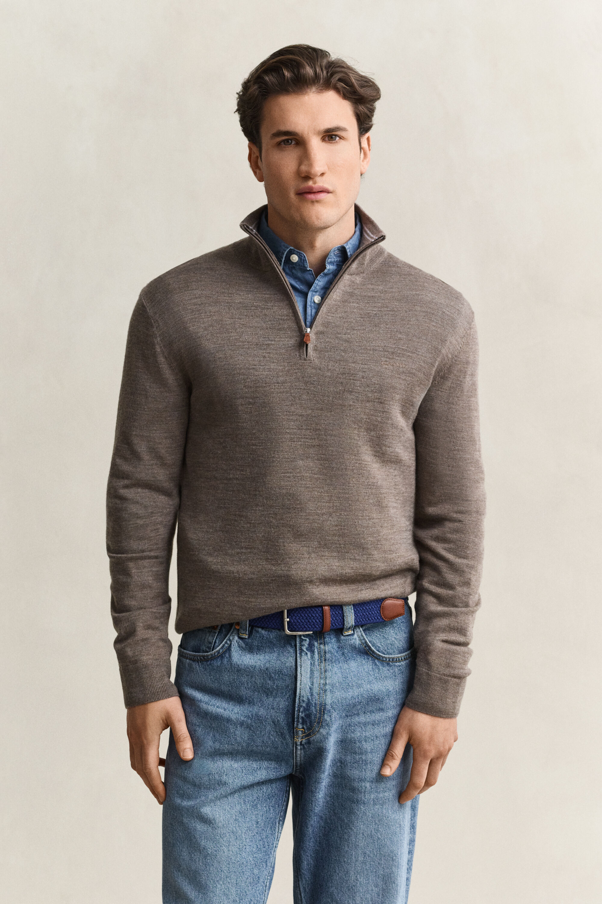 Tröja med half-zip i merinoull