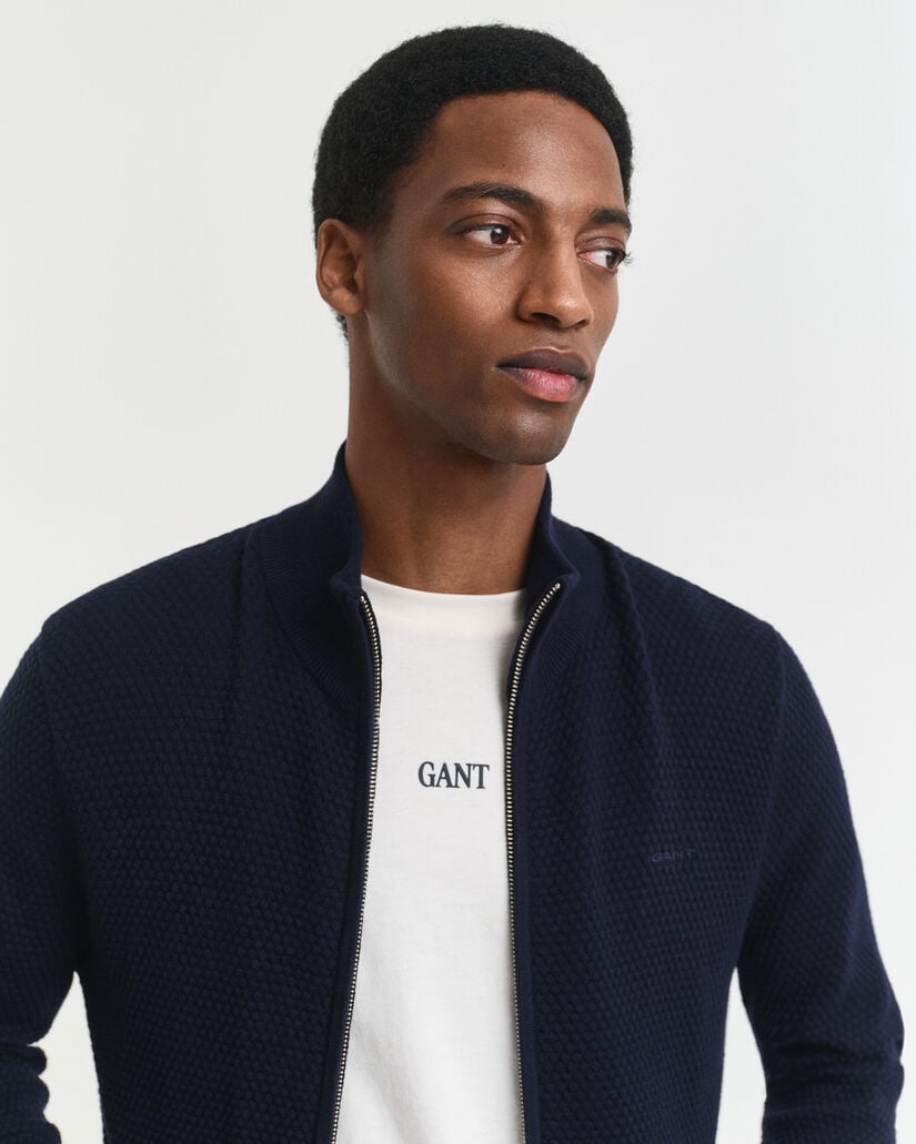 Kofta i bomull och merino med textur