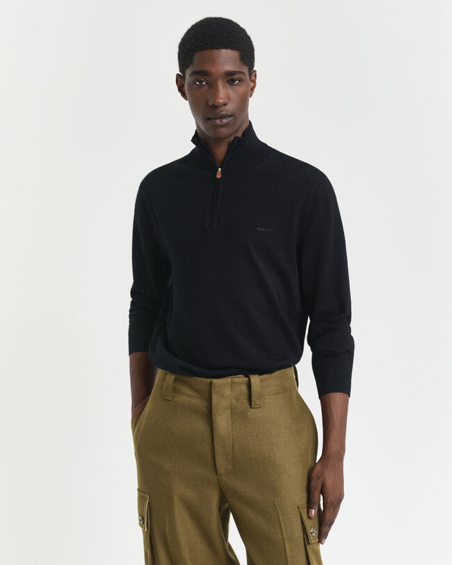 Tröja med half-zip i extra fin merinoull