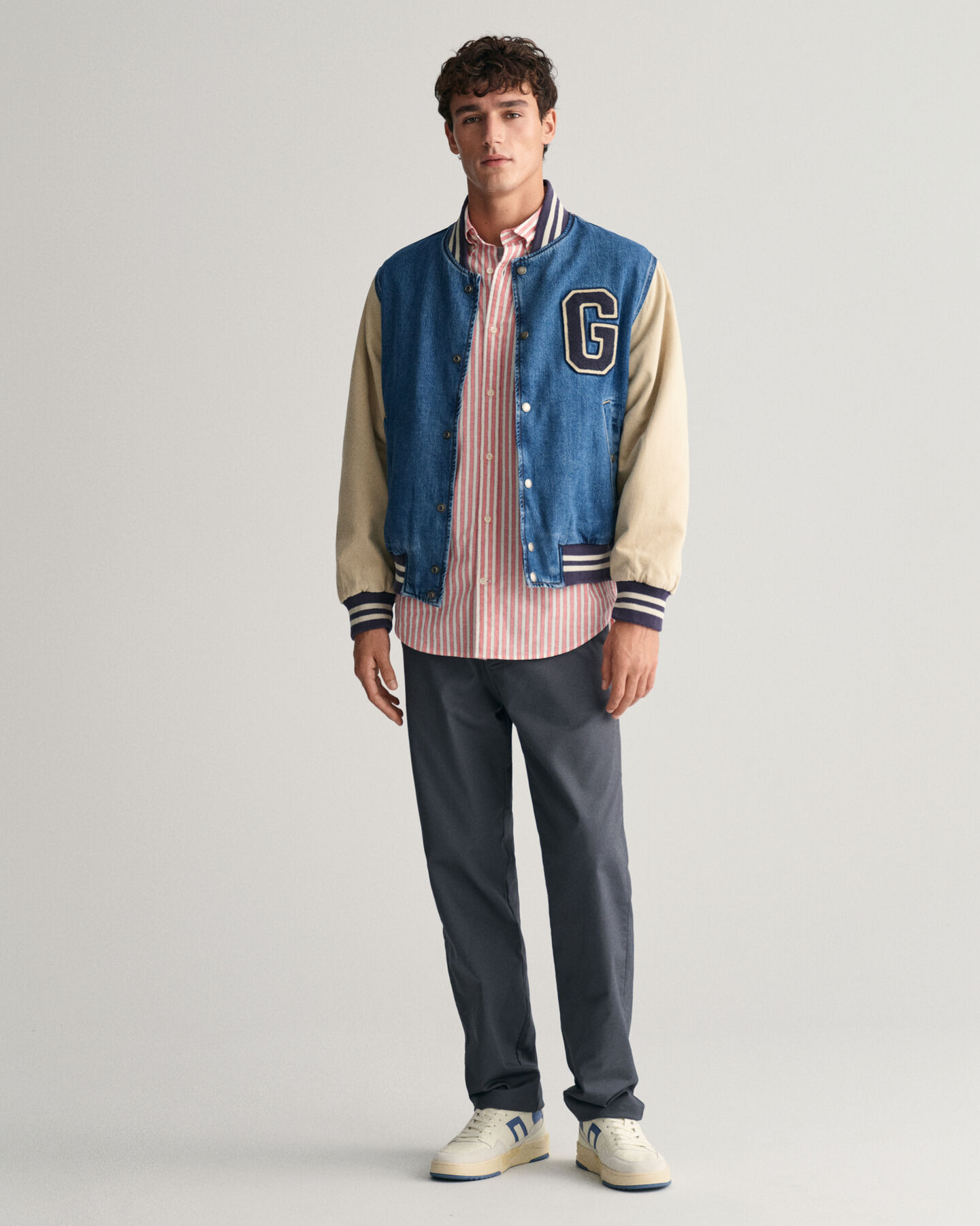 Regular fit randig skjorta i bomull och linne