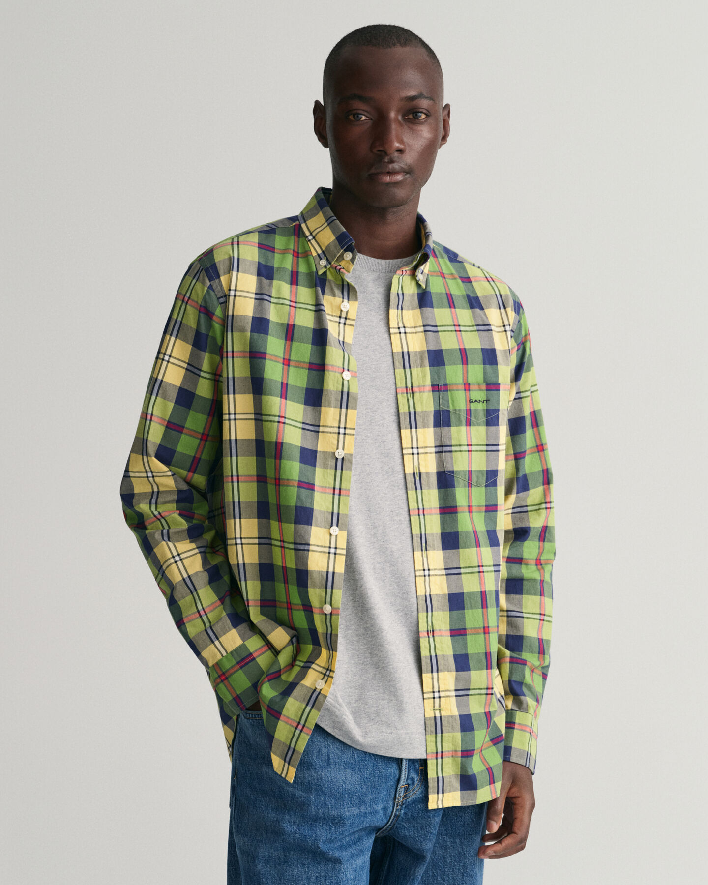 Regular fit storrutig poplinskjorta