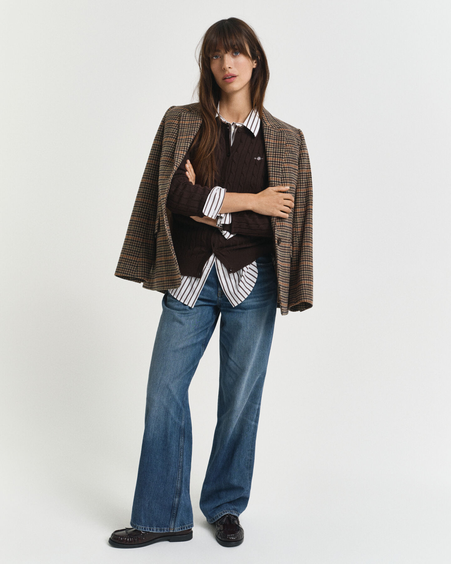 Kabelstickad kofta i bomullsstretch