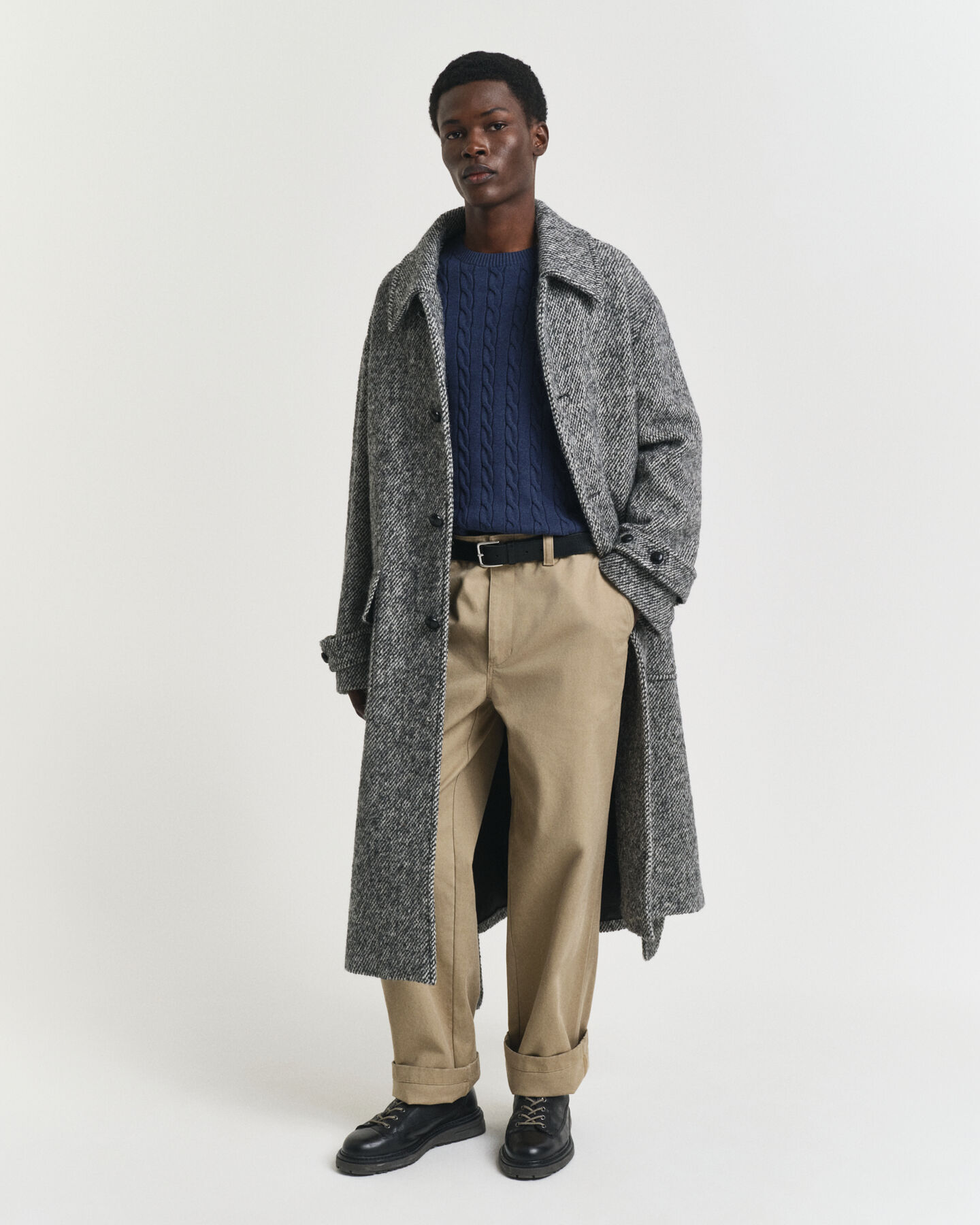 Kabelstickad bomullströja med rund hals