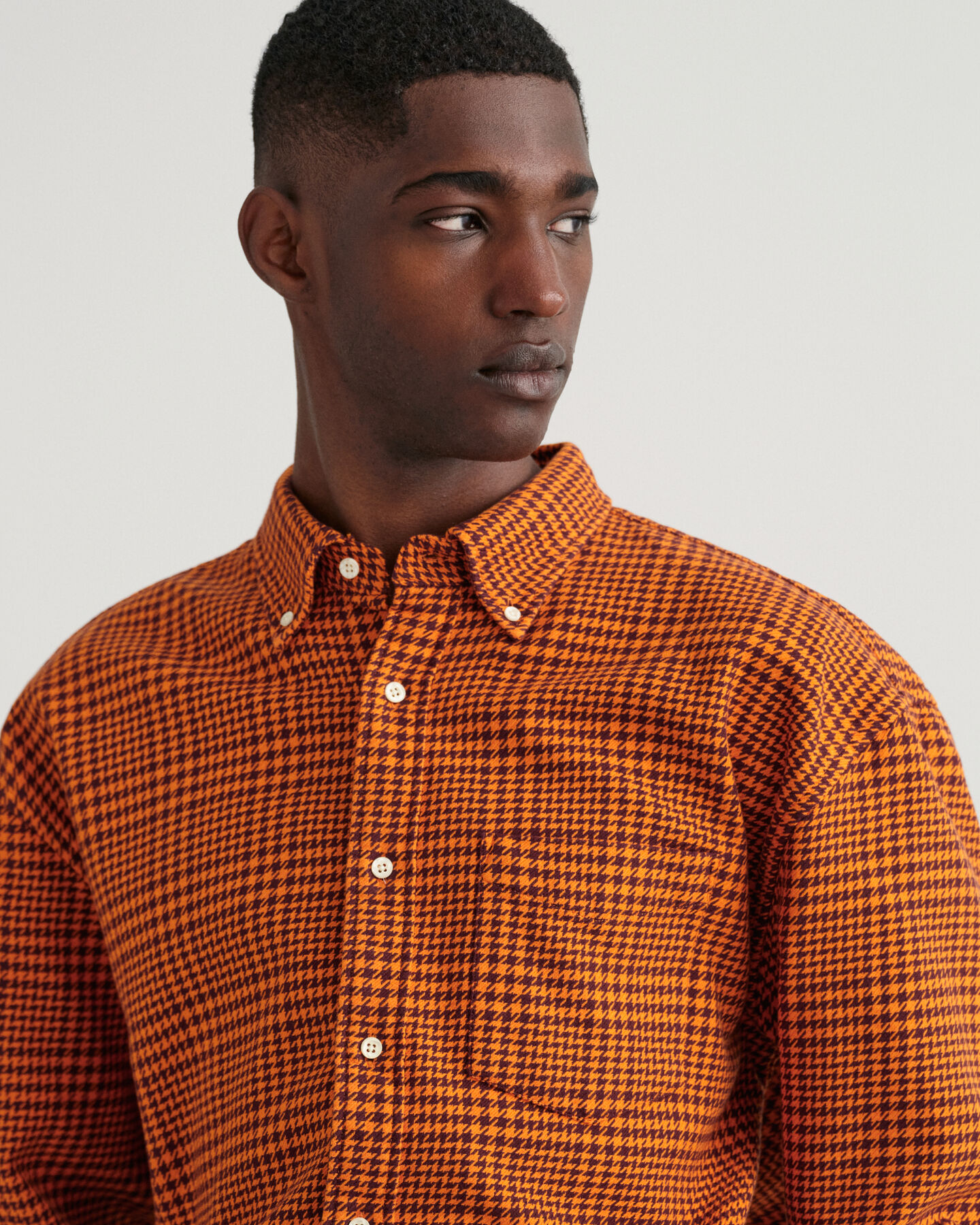 Oversized hundtandsmönstrad bomullsskjorta