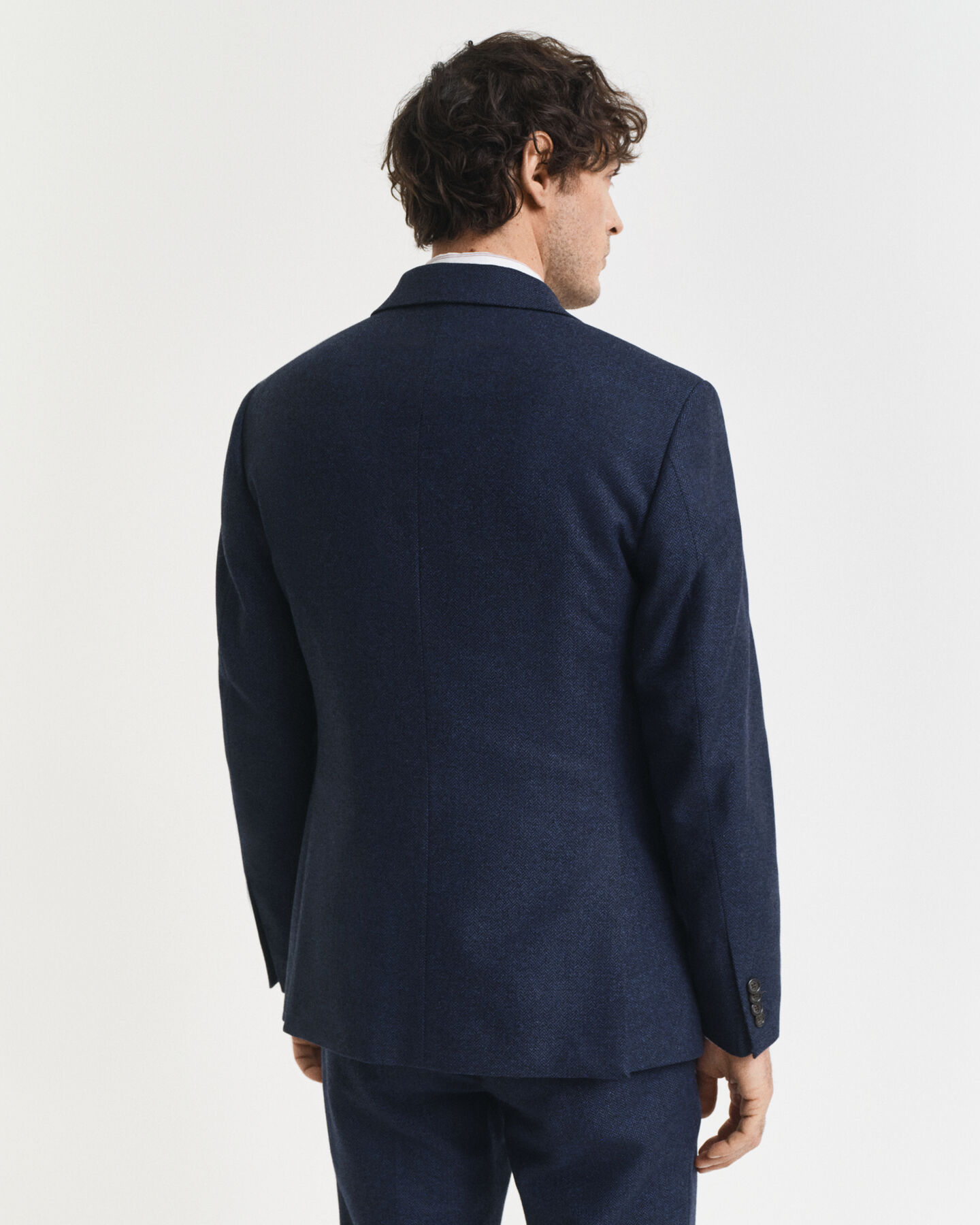 Slim fit kostymkavaj i flanell med fiskbensmönster