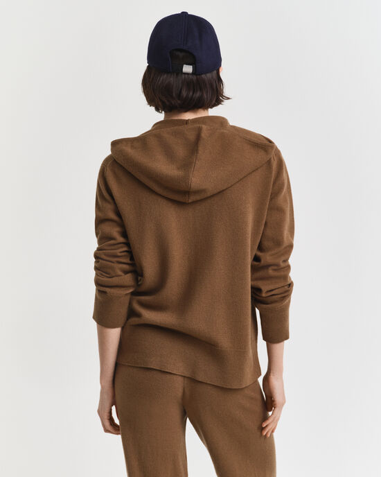 Hoodie i superfin lammull med dragkedja