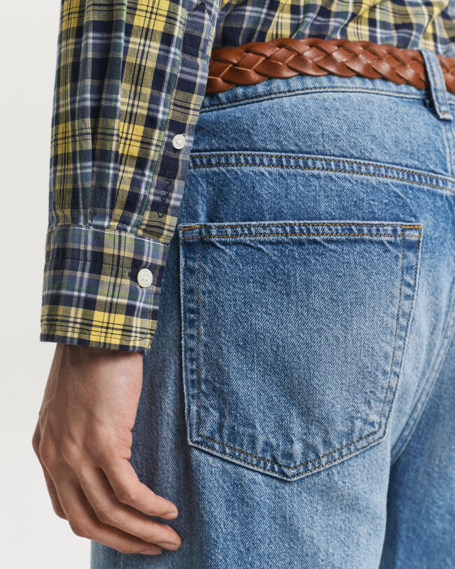 Regular fit rutig poplinskjorta