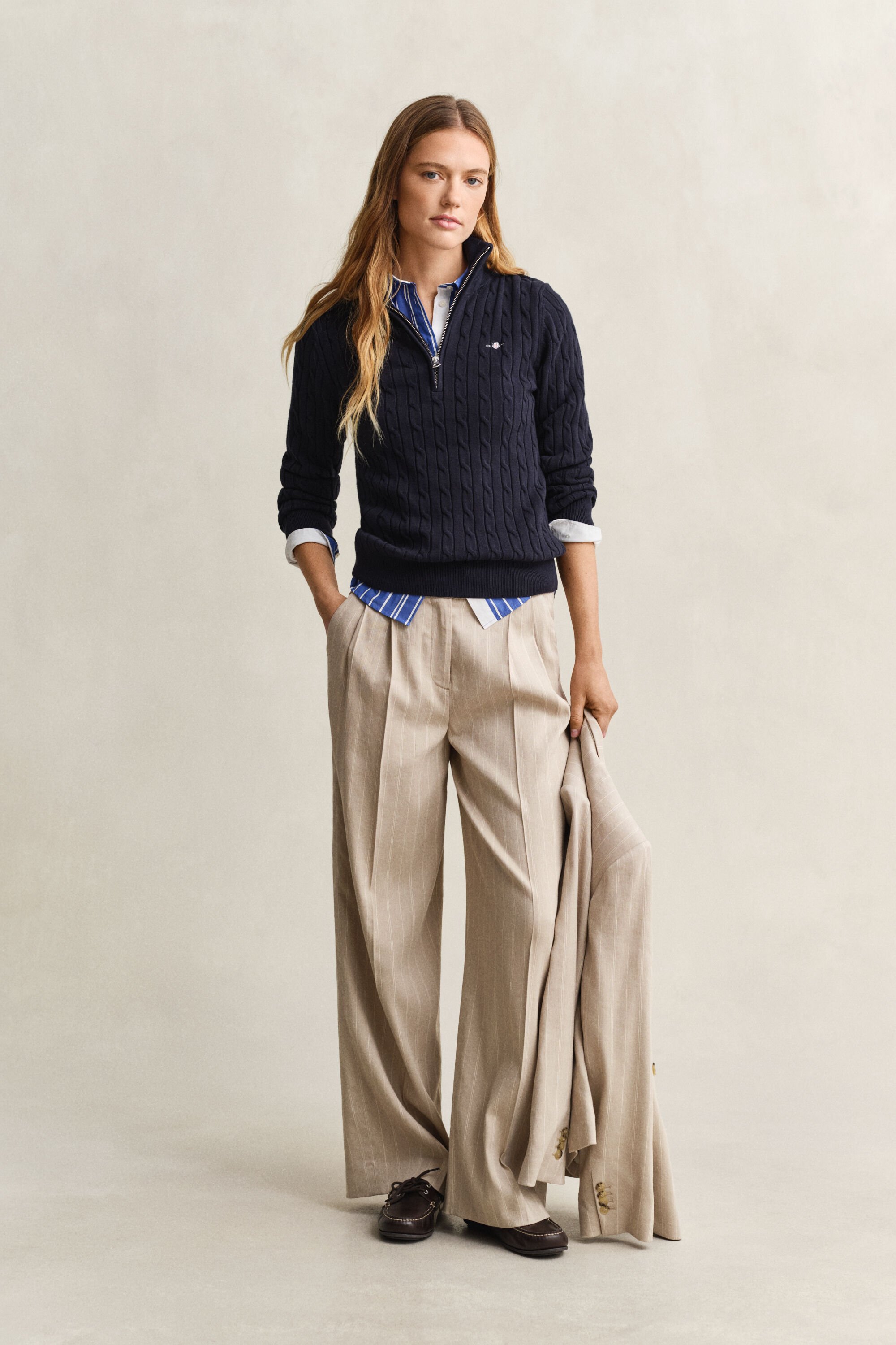 Kabelstickad tröja med half-zip