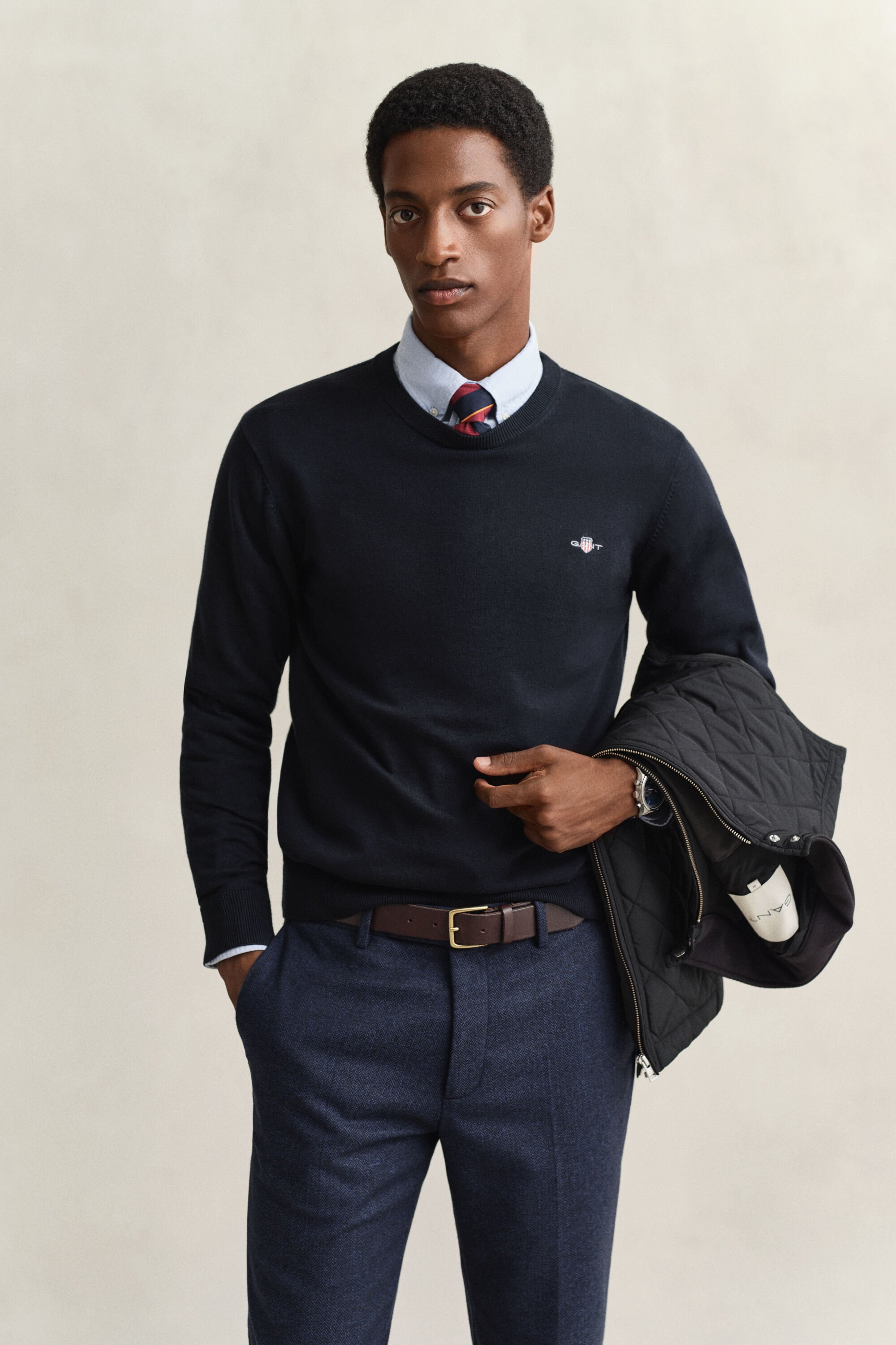 Rundhalsad tröja i bomull