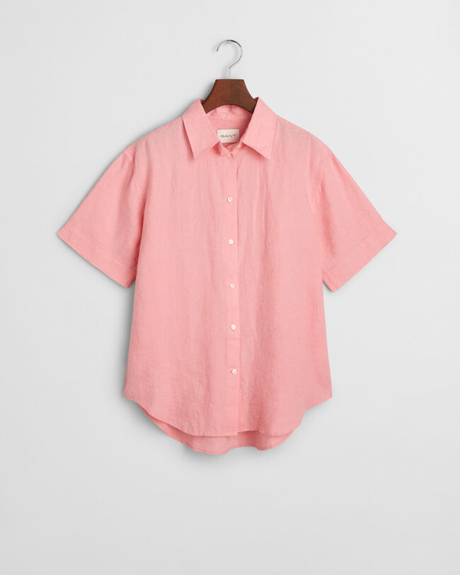 Relaxed fit kort&auml;rmad linneskjorta