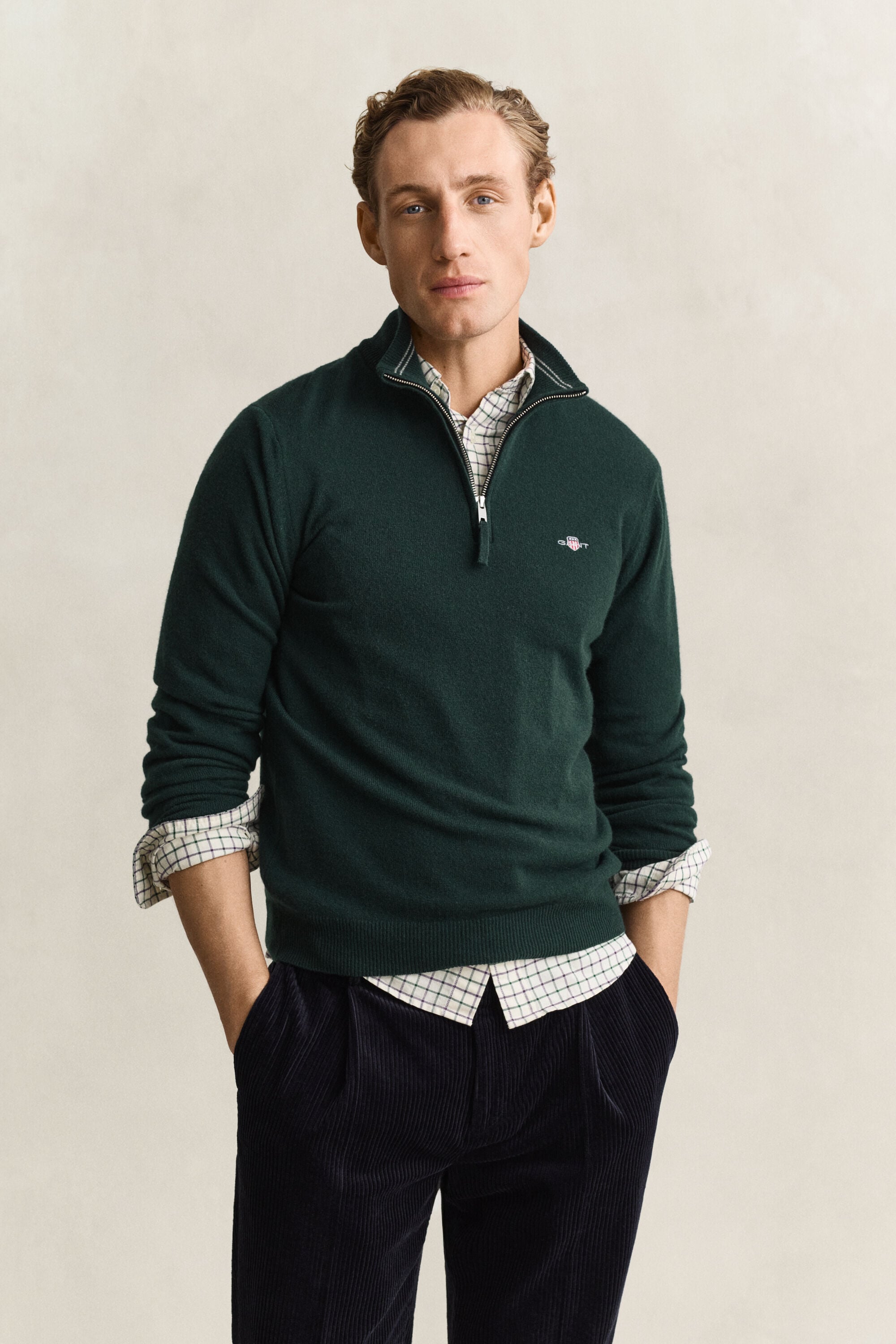 Tröja i lammull med half-zip