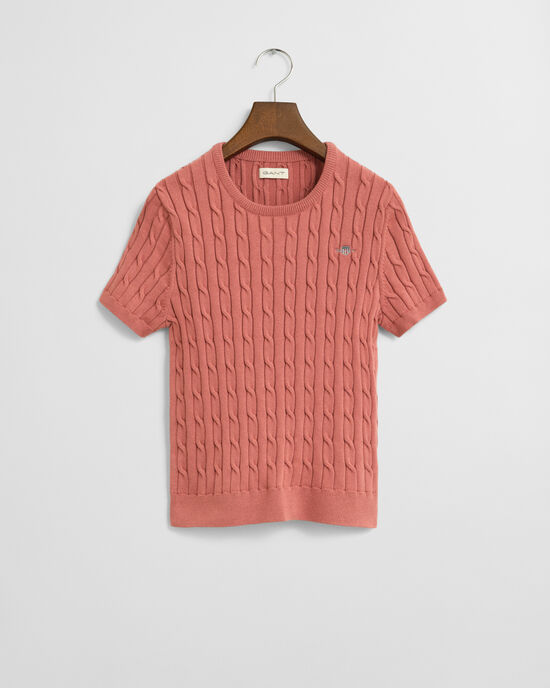 Teen Girls kabelstickad kortärmad tröja i bomullsstretch