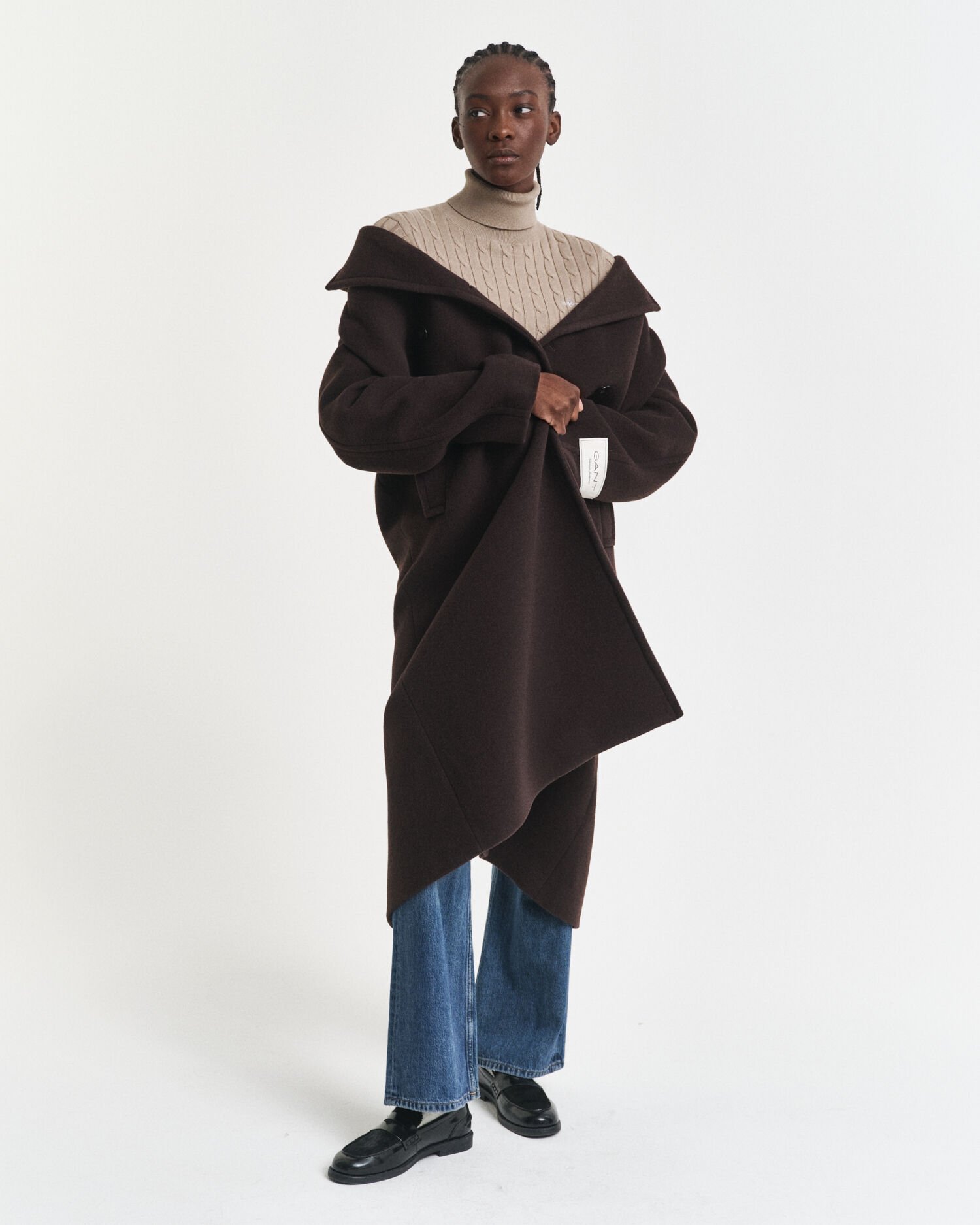 Kabelstickad polotröja i bomullsstretch