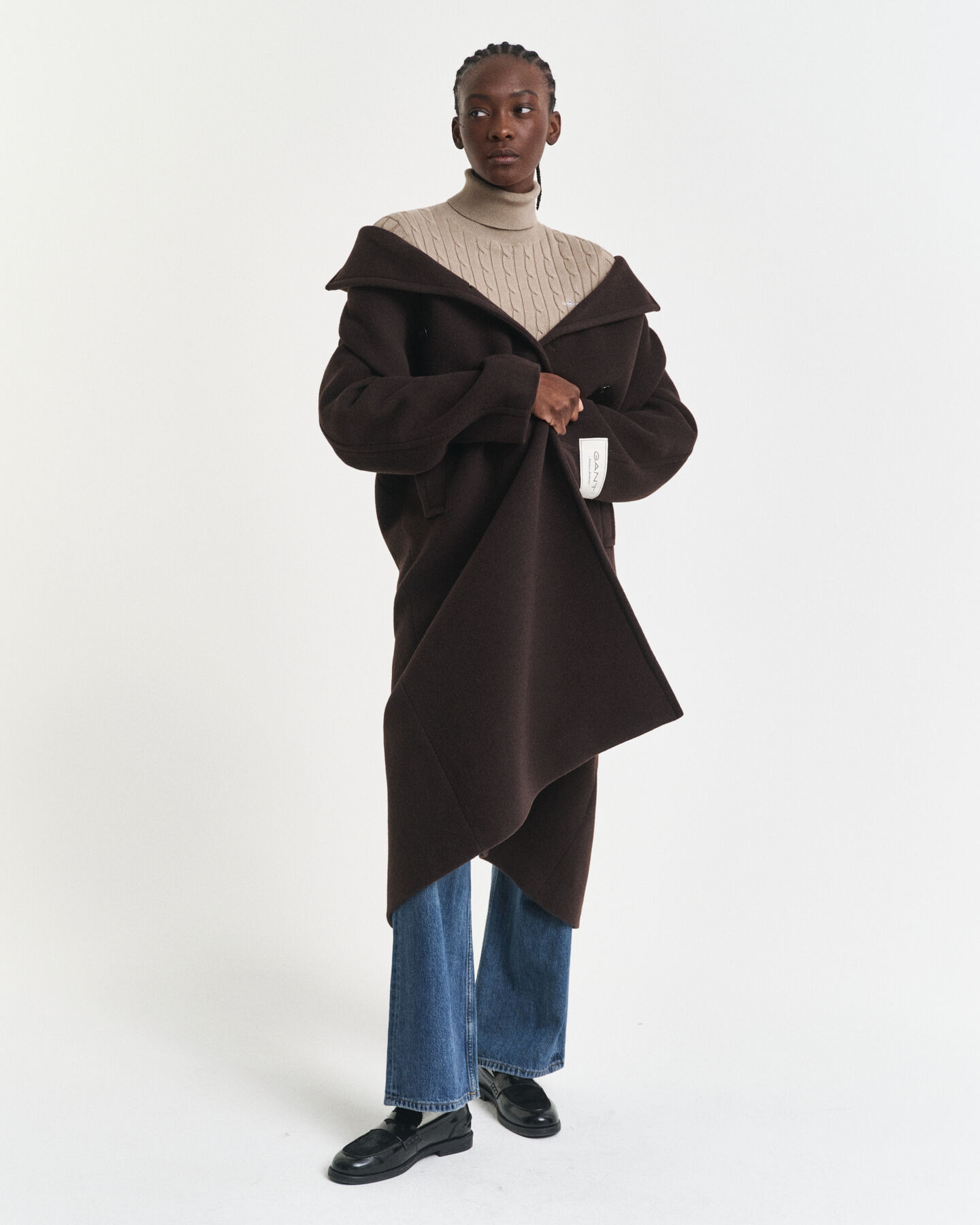 Kabelstickad polotröja i bomullsstretch