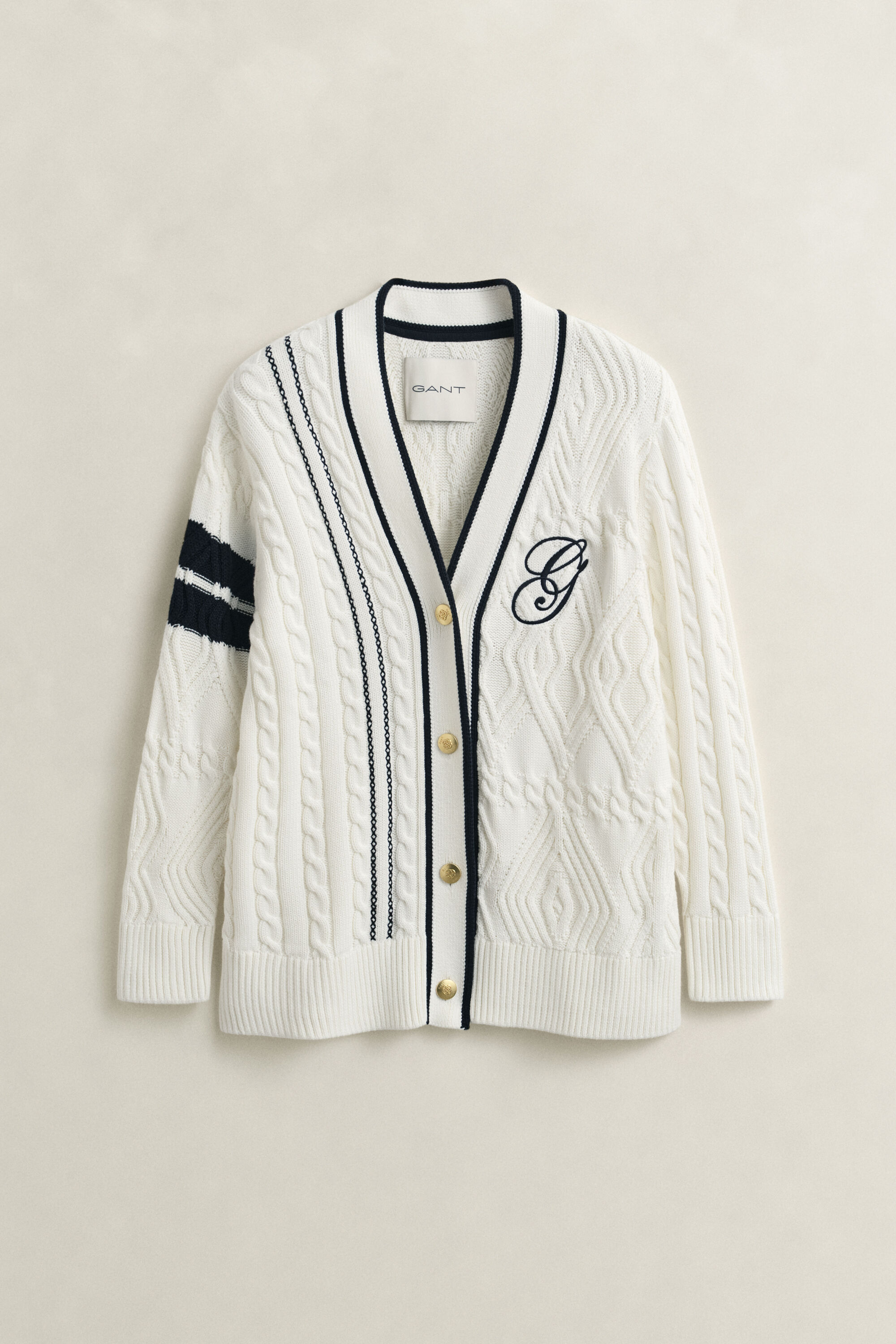 Varsity kabelstickad kofta