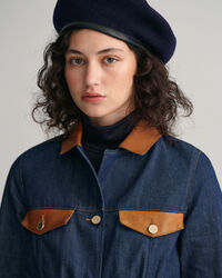 Jeansjacka med skinndetaljer