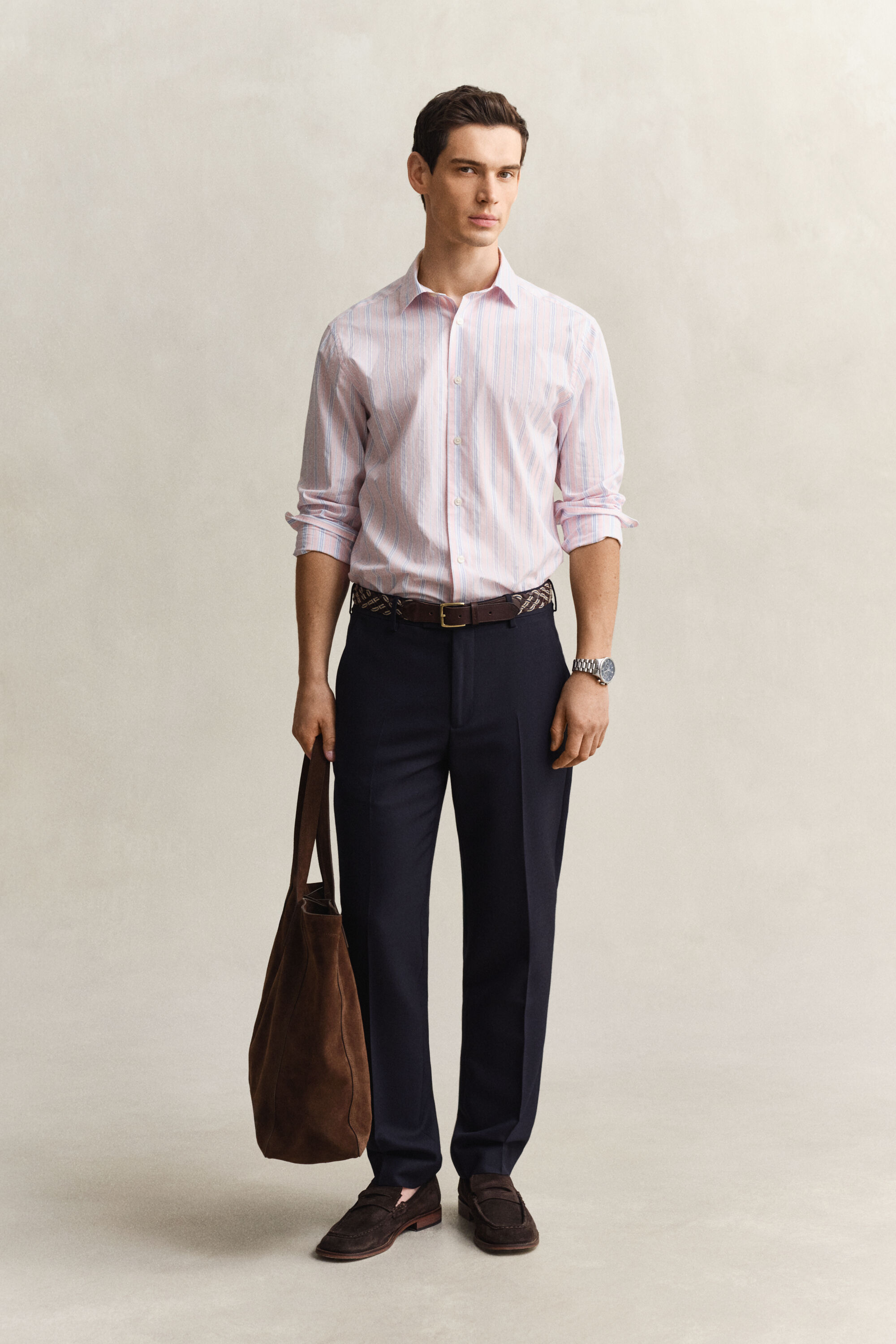 Regular fit dobbyvävd randig skjorta