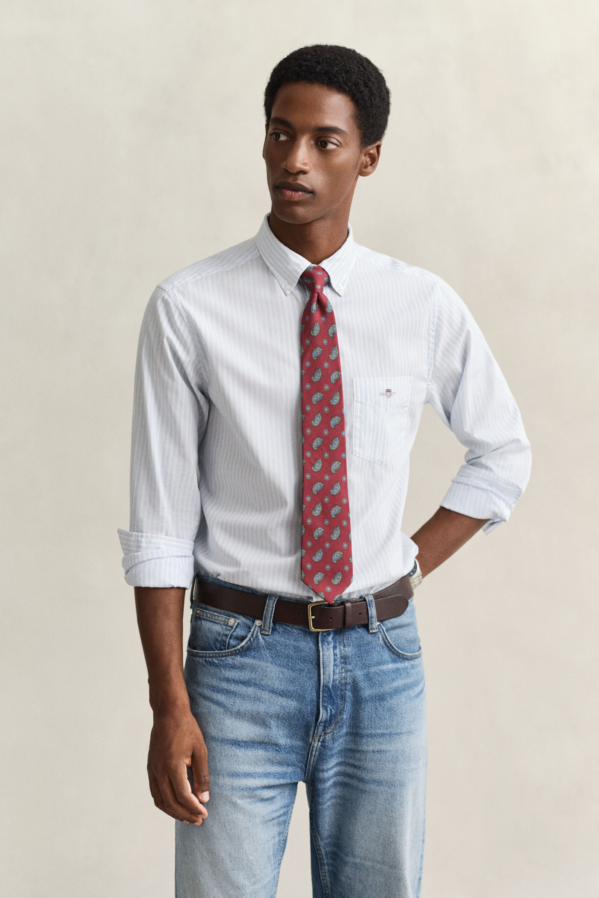 Randig klassisk poplinskjorta