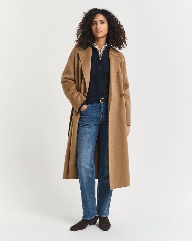 Kabelstickad tröja i bomullsstrech med half-zip