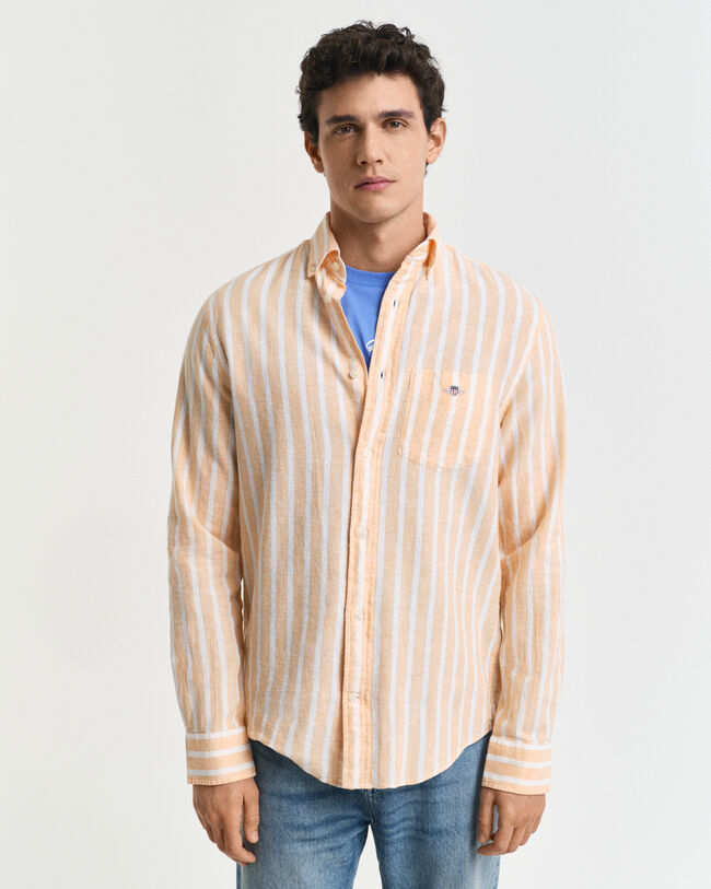Regular fit randig skjorta i bomull och linne