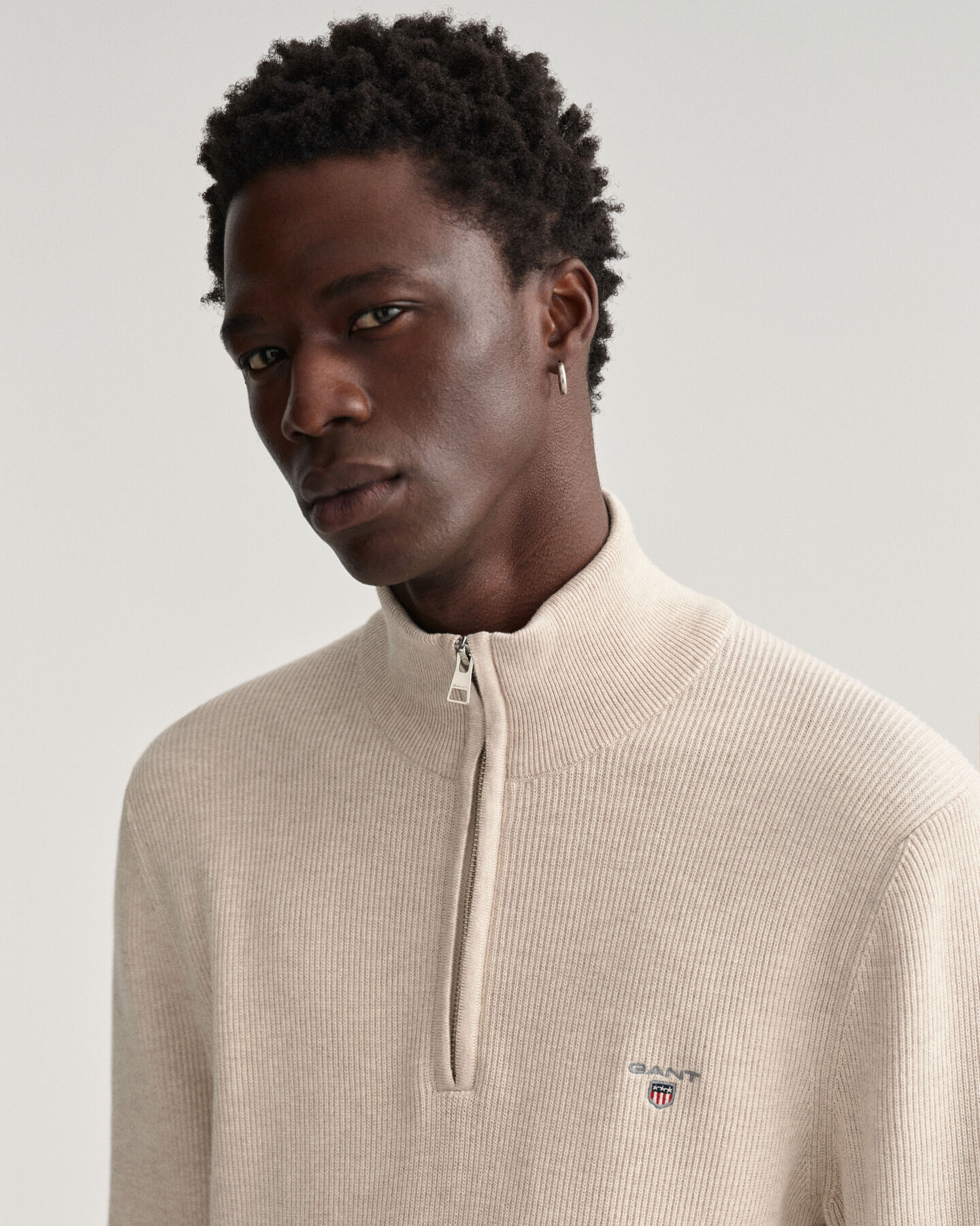 Ribbstickad half-zip tr&ouml;ja