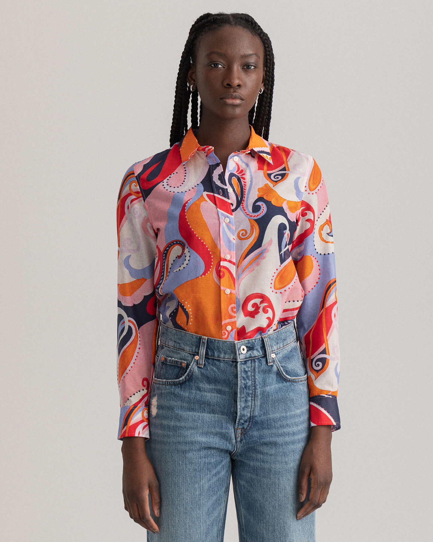 Regular fit paisleyskjorta i bomullssiden