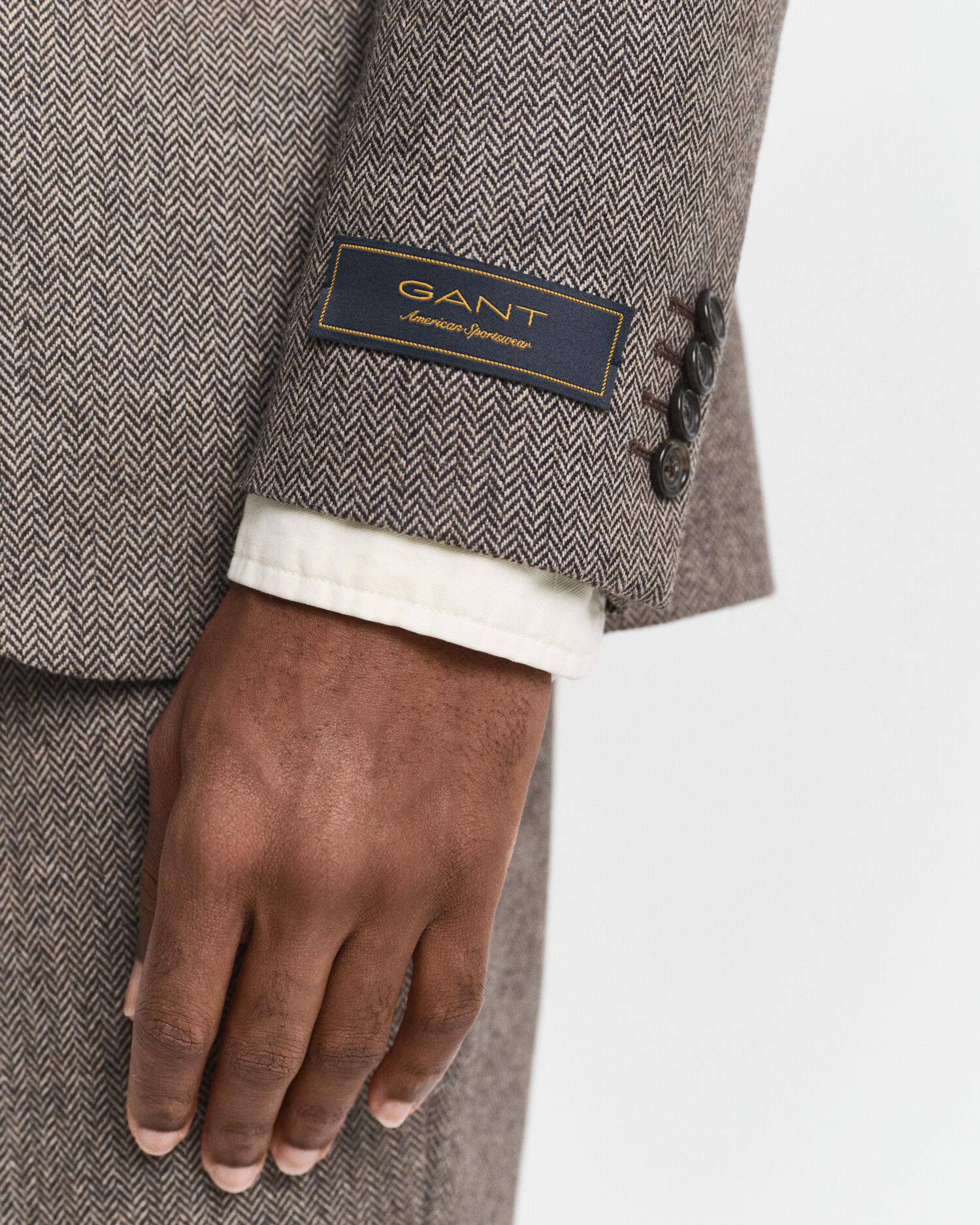 Slim fit kostymkavaj i flanell med fiskbensmönster