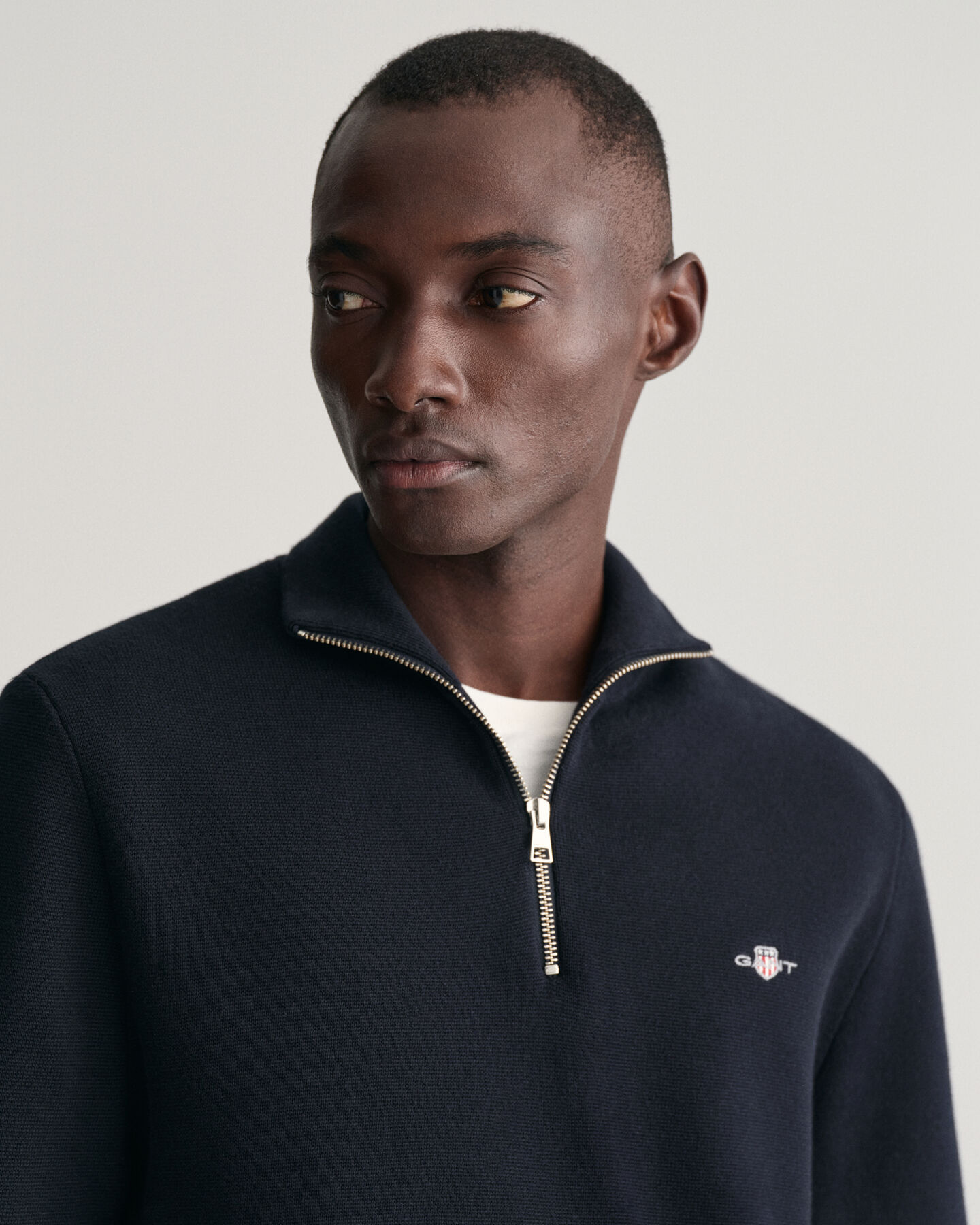 Milanostickad bomullströja med halv dragkedja