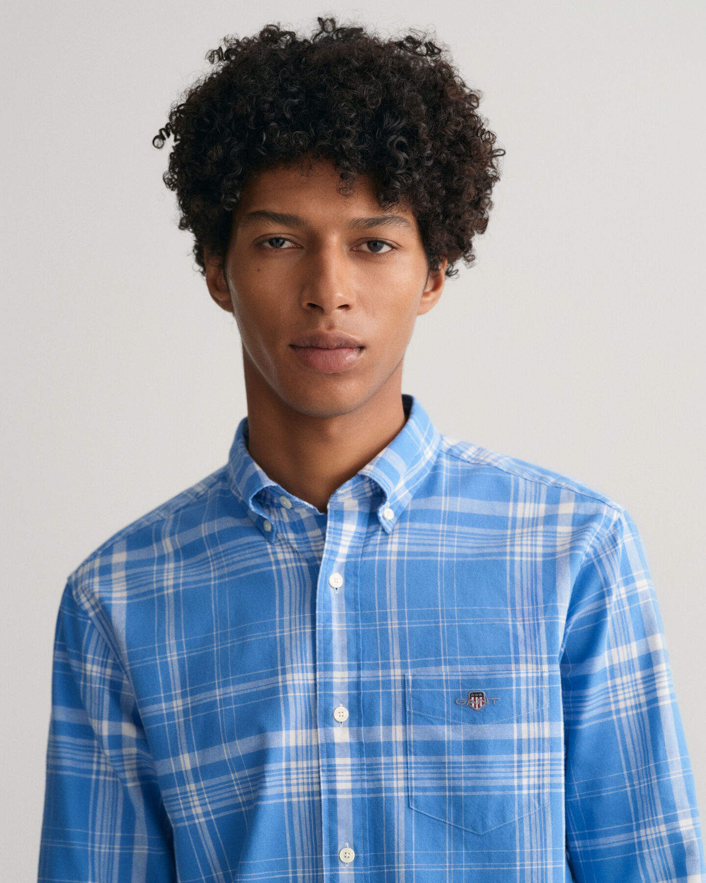 Regular fit rutig skjorta i bomull och linne