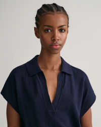 Klänning i linneblandning med krage