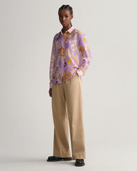 Regular fit blommig blus i bomull och silke