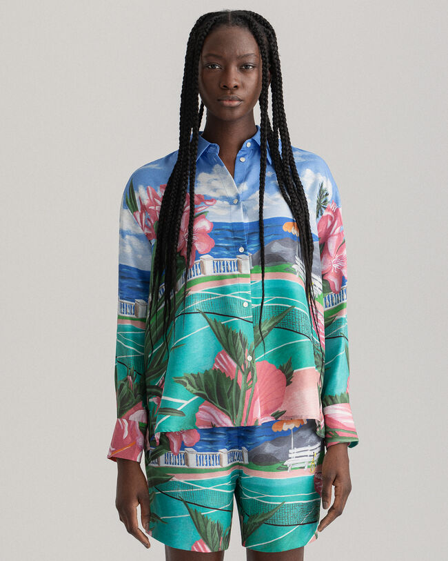 Scenery Print sidenskjorta