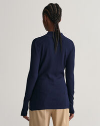 Ribbstickad tr&ouml;ja med V-ringning och l&aring;ng &auml;rm