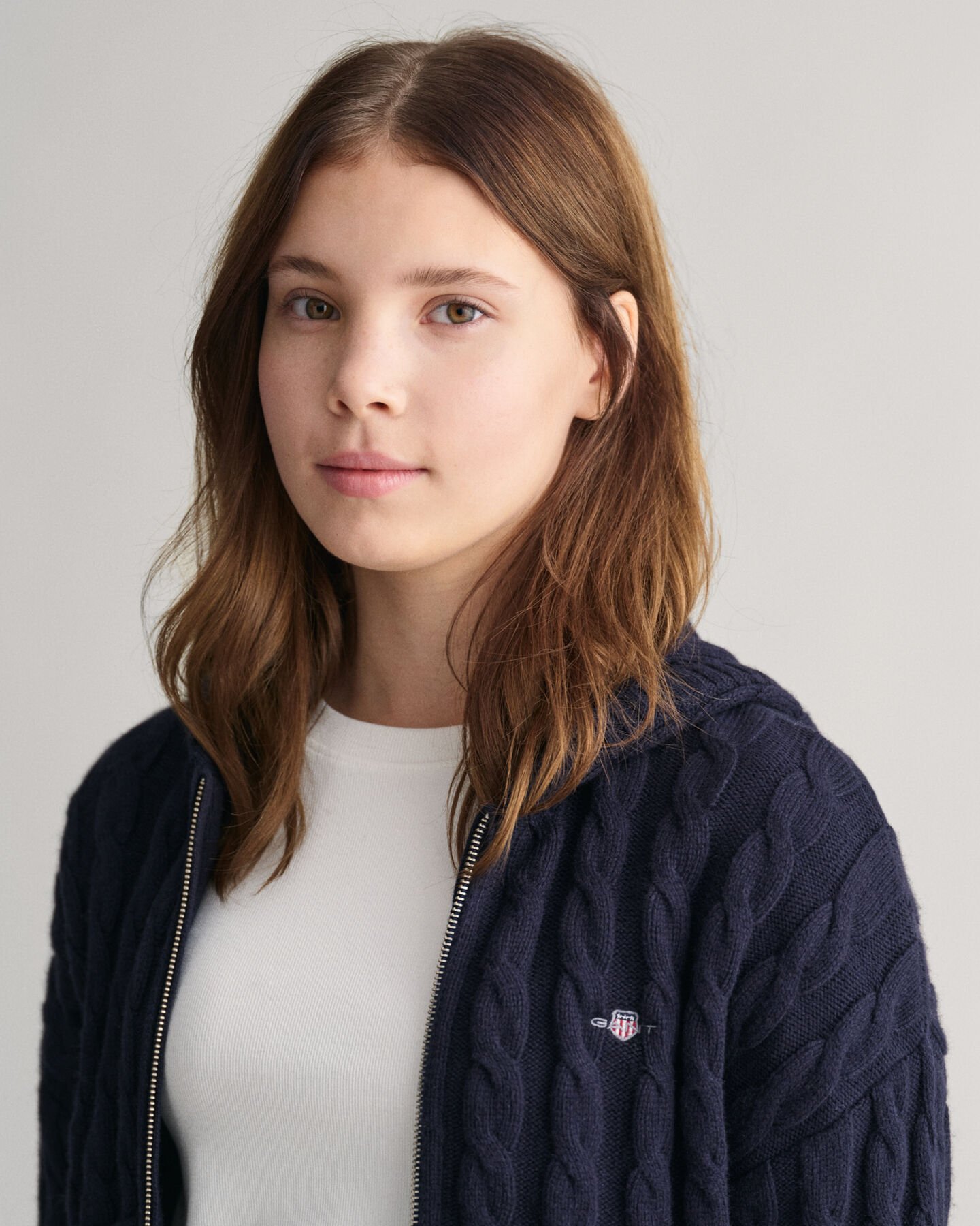 Teen Girls Shield cropped kabelstickad hoodie med dragkedja