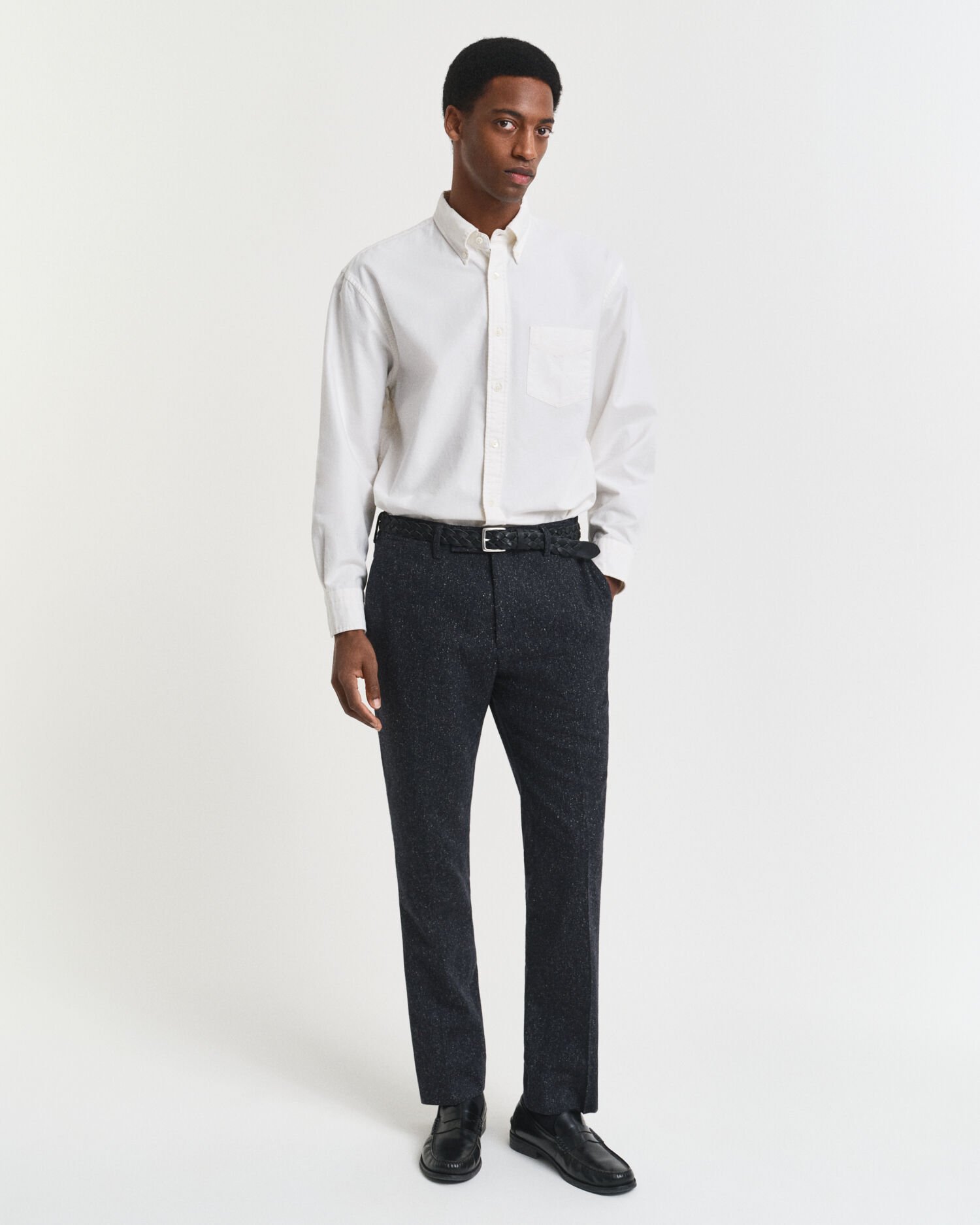 Slim fit kostymbyxor i donegalgarn