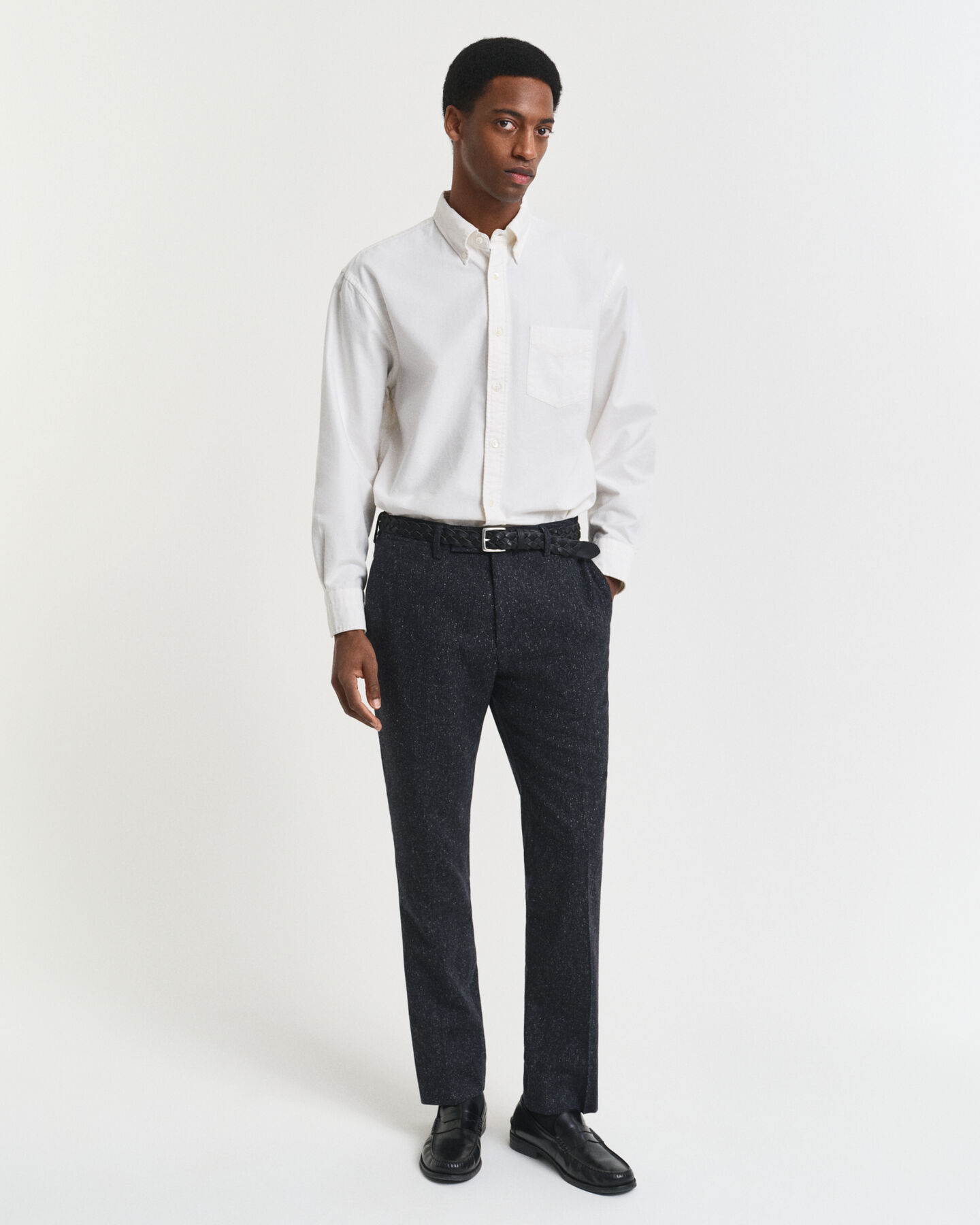 Slim fit kostymbyxor i donegalgarn