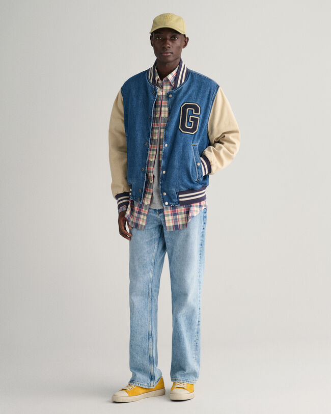 Regular fit rutig skjorta i linne och bomull